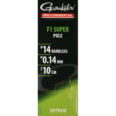 Afbeelding van Gamakatsu Pro Commercial Coars F1 Super Pole Barbless 10cm(8pcs) Maat : haak 14 0.14mm