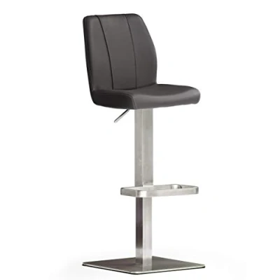 Afbeelding van Robas Lund Barkruk zwart leer met rugleuning barstoel draaibaar 180 graden, kruk in hoogte verstelbaar, NA.OMI, 51 x 42 112 cm