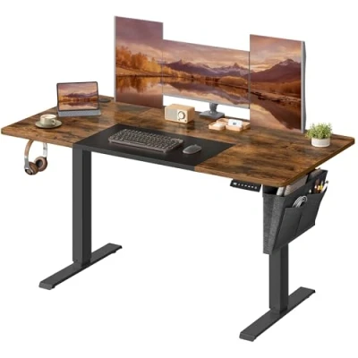 Afbeelding van SONGMICS In hoogte verstelbaar bureau elektrisch, 60 x 140 (72 120) cm, traploos verstelbaar, gesplitste plaat, geheugenfunctie met 4 hoogtes, vintage bruin basiszwart LSD016X01
