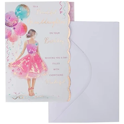 Afbeelding van Piccadilly Greetings Verjaardagskaart Kleindochter 10 x 7 inch Regal Publishing, grijsperzikroze