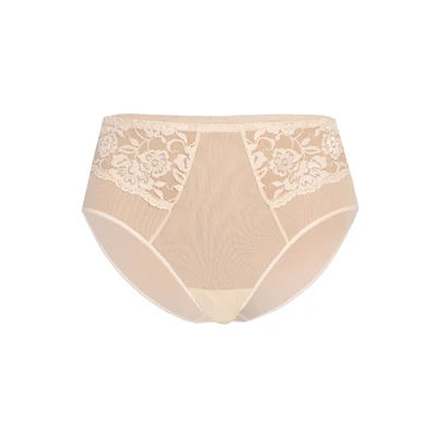 Afbeelding van Teyli Set van 3 slips voor dames, hoge taille, mesh, bloemenkant, volledig comfortabel, ademend, rekbaar, stuks, Beige, 40