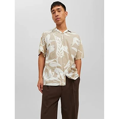 Afbeelding van Jack &amp; Jones Premium Jprblatropic Resort Relax FIT Overhemd, Heren, Maat: XL, White pepper
