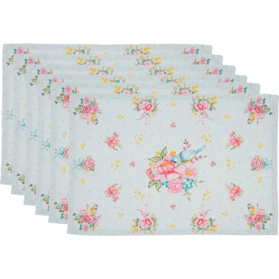 Afbeelding van Clayre &amp; Eef Placemats Set van 6 48x33 cm Groen Katoen Bloemen Tafelmat