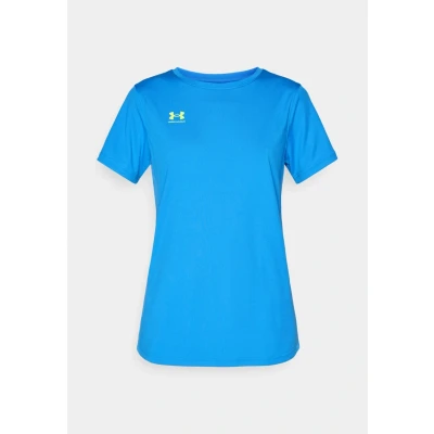 Afbeelding van Under Armour Challenger Tshirt basic, Dames, Maat: Large, Blue atlantis/high visibility yellow