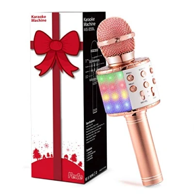 Afbeelding van Fede karaoke microfoon, Bluetooth, draadloze draagbaar, met ledlicht, meerkleurig, voor kinderen, muziekspel, compatibel Android/iOS, pc of smartphone