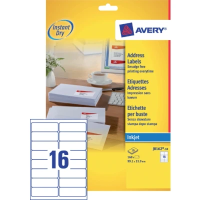 Afbeelding van Etiket Avery J8162 10 99.1x33.9mm wit 160stuks