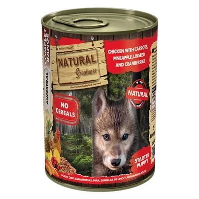 Afbeelding van Natural greatness Chicken with Carrots, Pineapple, Linseed and Cranberries 400gr hypoallergeen puppy