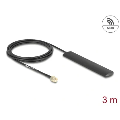 Afbeelding van Delock WiFi 5.8 GHz Antenna RP SMA plug 3 dBi omnidirectional with connection cable RG 174 m black self adhesive