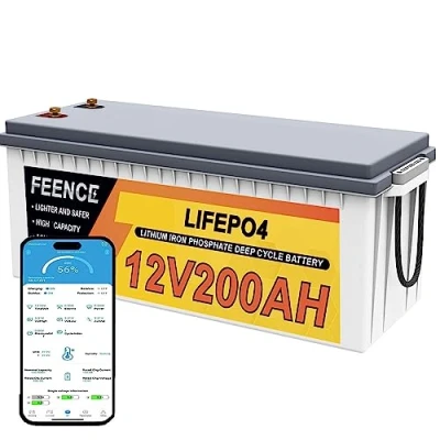 Afbeelding van Feence LiFePO4 12 V 200 Ah batterij met Bluetooth, A BMS, tot 15.000 cycli, deep cycle lithiumbatterij, max. 2560 Wh voor campers, boten, trolling motor, zonne energie, camping, autoaccu