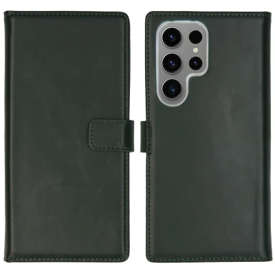 Afbeelding van Samsung Galaxy S24 Ultra Hoesje Echt leder Selencia Bookcase Groen Telefoonhoesje