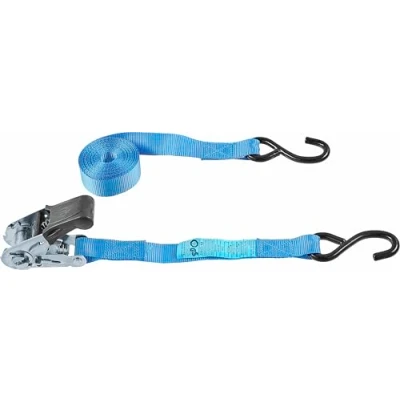 Afbeelding van Connex DY270643 Sjorband, praktische set met 4 stuks, tweedelig, 4,5 m x 25 mm, maximale belastbaarheid 500 kg, spanratel en S haken, van polyester, spanband, ladingbeveiliging