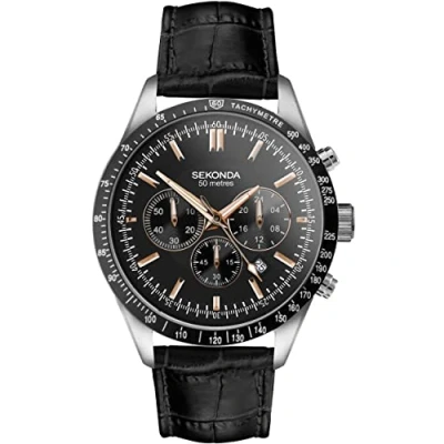 Afbeelding van Sekonda Velocity Herenhorloge, 45 mm, kwartshorloge met analoog display, Zwart, Leather, riem