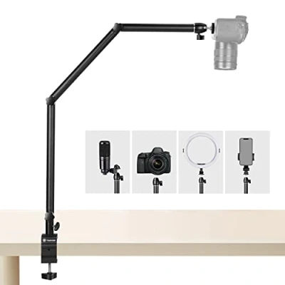 Afbeelding van TARION Overhead statief camera tafelstatief klemstatief flexibel scharnierende arm tafelhouder met 3/8 inch schroefdraad en op 1/4 schroeven adapter voor DSLR camera&#039;s ringlicht