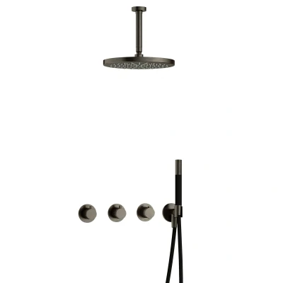 Afbeelding van Hotbath Cobber Regendoucheset IBS70 Verouderd ijzer Staaf handdouche 30cm Hoofddouche 15cm Plafondbuis Handouche met wandhouder