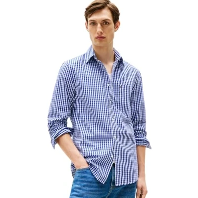 Afbeelding van Tommy Hilfiger Heren Flex POPLIN Gingham Shirt MW0MW39452 L/S Shirt, Blauw (Wedge Blue/Check), L, L