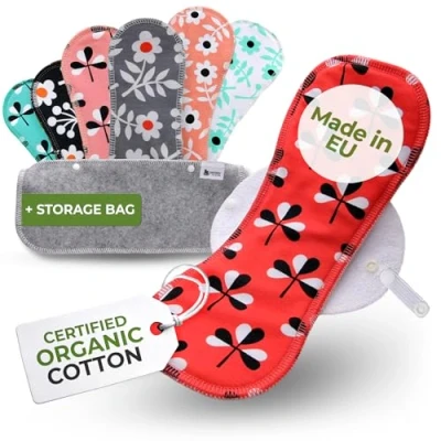 Afbeelding van Herbruikbare Maandverbanden, 7 stuks Kaoten Wasbare stoffen ademende pads met vleugels, doek Dameshygiëne Inlegkruisje GEMAAKT IN DE EU; Ecologisch, Gezond en Hygiënische externe Periode Servetten voor menstruatie, overvloedige stromen postpartum