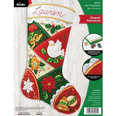Afbeelding van Bucilla 89261E Vilt Applique kerstkous kit, elegant patchwork, 45,7 cm, katoen