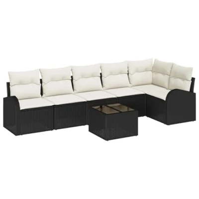 Afbeelding van vidaXL 6 delige tuinsofa set met kussens Bruin Poly Rattan, 2 zits opslag &amp; Zwart Rattan