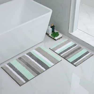 Afbeelding van Homaxy Antislip badmatset, 2 delig, microvezel, absorberend, zacht, hoogpolig, 40 x 60 cm + 50 80 cm, groen/grijs