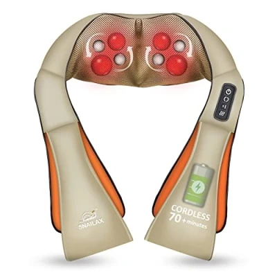 Afbeelding van Snailax Shiatsu Draadloos nekmassageapparaat, met warmte, draagbaar massageapparaat voor nek en rugpijn, elektrisch massagekussen, cadeau vrouwen mannen