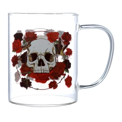Afbeelding van Schedel &amp; Rozen Glazen Thee Mok