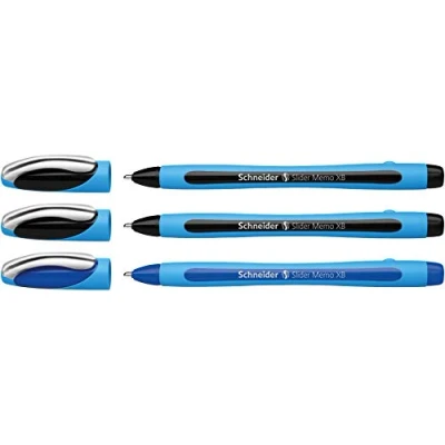 Afbeelding van Schneider 150292 Slider Memo XB balpen (lijndikte: XB, Made in Germany) 3 delig etui, 2x zwart/1x blauw