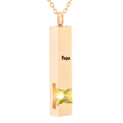 Afbeelding van Luxe Ashanger Met Ketting En Gravering Papa Assieraad Rosegoudkleurig Gele Steen As Gedenksieraad Urn Incl. vuller