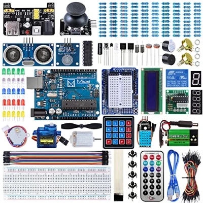 Afbeelding van Miuzei Starterkit voor Arduino R3 projecten met microcontroller, Duitse tutorial, elektronische moduleset, plug in board, 9V batterij, servo, sensoren en accessoires (meer dan 230 delen), MA13 set