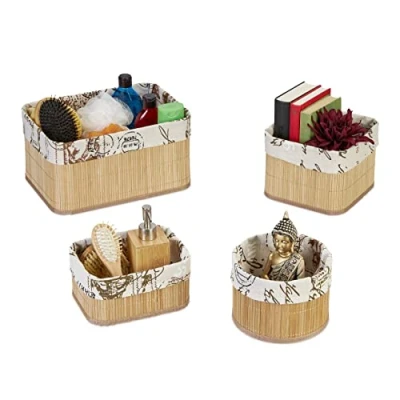 Afbeelding van Relaxdays opbergmand bamboe set van 4 badkamermand handdoeken speelgoedmand groottes