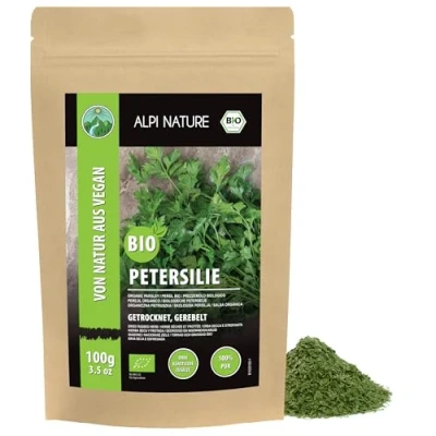 Afbeelding van biologische peterselie gedroogd (100 g), gerebeld, uit gecontroleerde teelt, getest in peterselie, 100% zuiver en natuurlijk