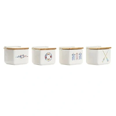 Afbeelding van Zoutvaatje met deksel DKD Home Decor Navy Multicolour Bamboe Dolomite 12,5 x 11,5 cm