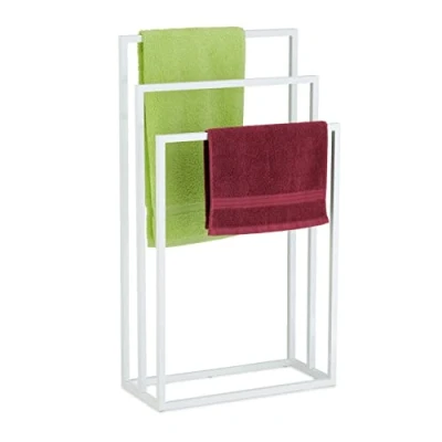 Afbeelding van Relaxdays handdoekrek, 3 stangen, staal, modern, vrijstaand, H x B D: 82,5 46 21 cm, handdoekhouder badkamer, wit