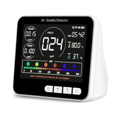 Afbeelding van Binnenluchtkwaliteitsmeters, Air Quality Monitor 9 in 1, PM1.0, PM2.5, PM10, HCHO, TVOC, AQI, Time, Temperature, Humidity Indoor Detects Tester