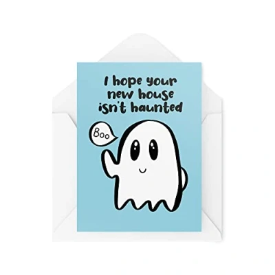 Afbeelding van Grappige bewegende kaarten Ik hoop dat je nieuwe huis is niet spookkaart Voor hem haar vriend banter collega thuis geesten grap nieuwigheid schattig CBH601