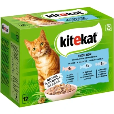 Afbeelding van 15% Korting! Kitekat Maaltijdzakjes 24/48 x 85 g Kattenvoer Vis Box in gelei (48 g)