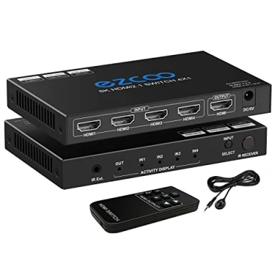Afbeelding van 8K HDMI 2.1 Switch 4K 120Hz 4x1 48Gbps VRR ARC HDCP2.3 HDR10 CEC Passthough Schakelaar 60Hz 4 Port Switcher in 1 Out D olby Vision Atmos IR Remote voor QLED TV, PS5, Xbox, Sky Q