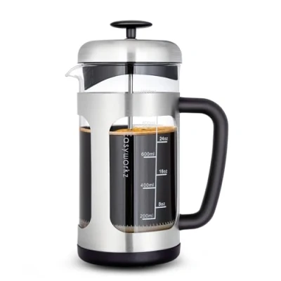 Afbeelding van French Press koffiezetapparaat koffiepers van roestvrij staal met borosilicaatglas, antislip soft handvat, 1000ml (8 kopjes)