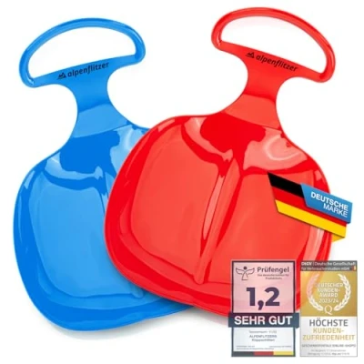 Afbeelding van Alpenflitzer® Popo glijbaan Bob, 2 stuks, slee met handvat; kinderen billen rodelen sneeuwglijbaan bob sneeuwglijders voor &amp; set van blauw en rood