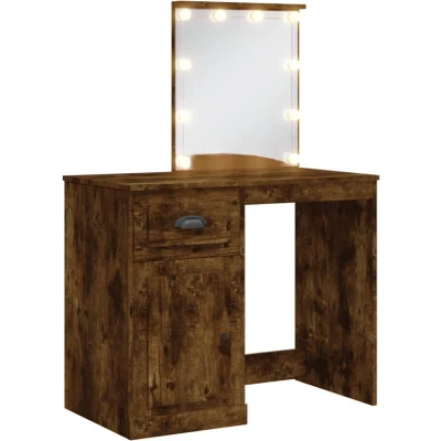 Afbeelding van Make up tafel Met Led Verlichting 90X42X132,5 Cm Betongrijs Gerookt eiken