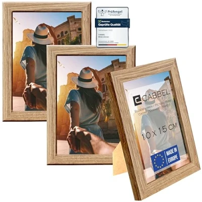 Afbeelding van CABBEL Set van 3 fotolijsten, 10x15 cm, MDF houten lijst in eik, met onbreekbaar acrylglas