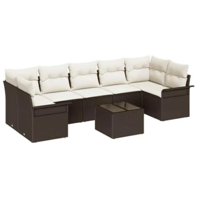 Afbeelding van vidaXL 8 delige Tuin Sofa Set met Kussens Bruin Poly Rattan