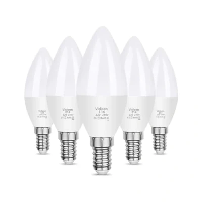 Afbeelding van Vicloon E14 LED Kaarslamp, 5,5W 550 Lumen 3000K Warm Witte C37 Brine Vervangt 40W Halogeenlamp, AC 220 240V, 270 Stralingshoek, Niet Dimbaar Spaarlamp Set van 5