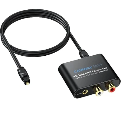 Afbeelding van Camway Digitale naar analoog converter, DAC Digital SPDIF Toslink analoge stereo audio L/R converter adapter met optische kabel voor PS3 Xbox HD DVD PS4 Amps Apple TV 2 RCA 3,5 mm