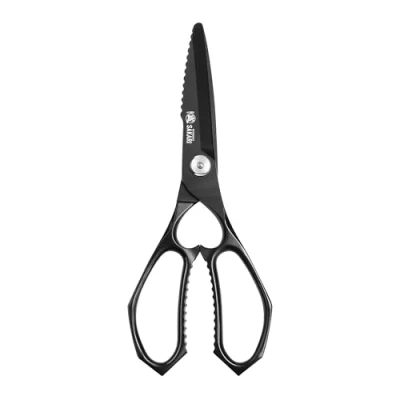 Afbeelding van MITSUMOTO SAKARI 23 cm Japanse Multifunctionele Keukenschaar, Afneembare Gevogelteschaar voor Zwaar Gebruik, Zwarte Titanium Geplateerde Keukenschaar
