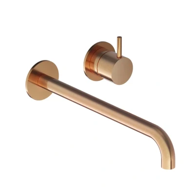 Afbeelding van Hotbath Cobber 2 gats inbouw wastafelkraan 25cm geborsteld koper