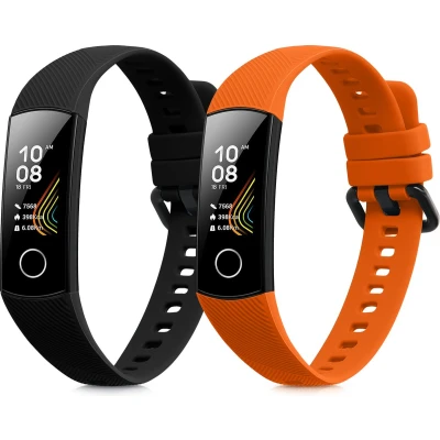 Afbeelding van kwmobile 2x horlogebandjes compatibel met HONOR Band 5 / 4 bandje Activity tracker bandjes in zwart/oranje