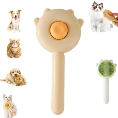 Afbeelding van Self Cleaning Grooming Brush, Paw Cat Brush With Release Button, Pet Floating Hair Massage Comb, Easy Removes Tangles Loose for Short or Long Cats Dogs (Yellow)