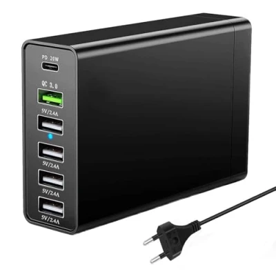 Afbeelding van USB C oplader, 65 W 6 poorts laadstation, PD snellader, wandlader, compatibel met iPhone 12/13/14/15/Samsung S23/S22/S21/Xiaomi/Huawei/Oppo