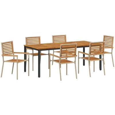 Afbeelding van vidaXL 7 delige Tuin Eettafelset Beige Poly Ratten Acacia