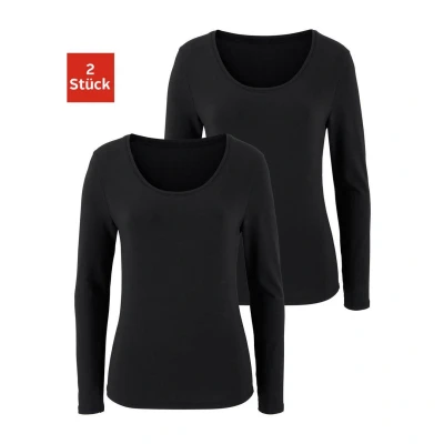 Afbeelding van Lascana Langarm 2PACK Longsleeve, Dames, Maat: 32/34, Schwarz